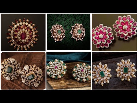 gold stones big ear studs for women with weight//earstuds//eartops.