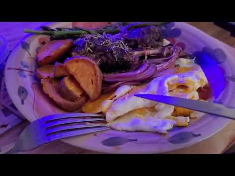 Meal idea # 1 Pasture raised eggs, 1/2 baked sweet potato, 2 pcs Venison, asparagus.